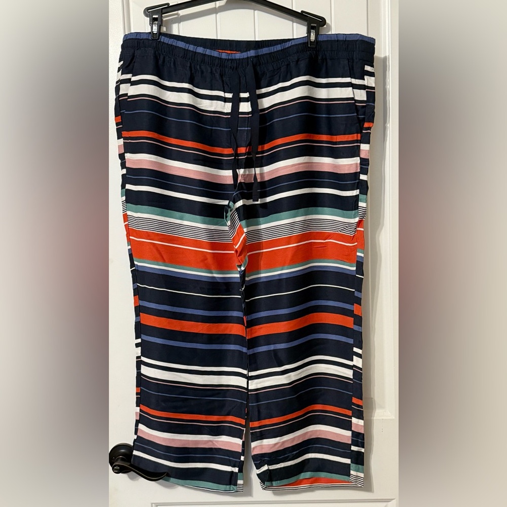 LOFT Navy and Orange Striped Ankle Pants